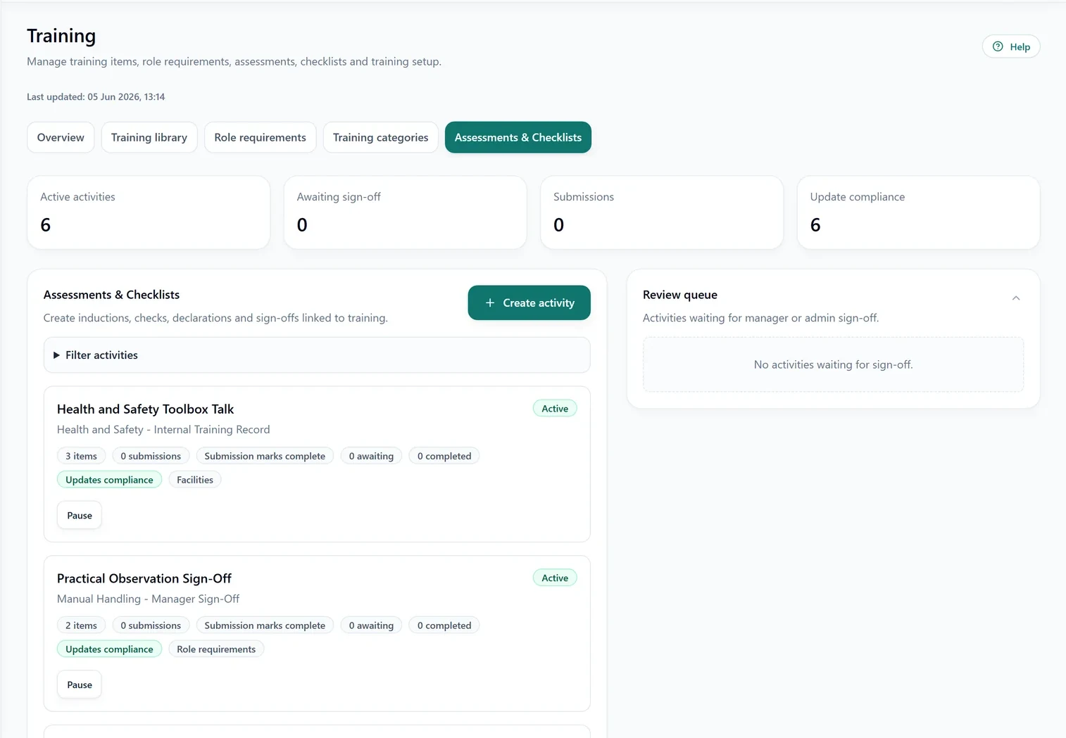 SkillProof Appraisals and CPD preview showing development records and follow-up actions.